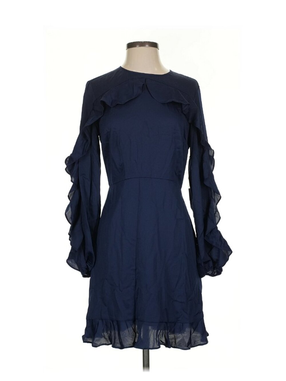New feminine long sleeve navy blue dress